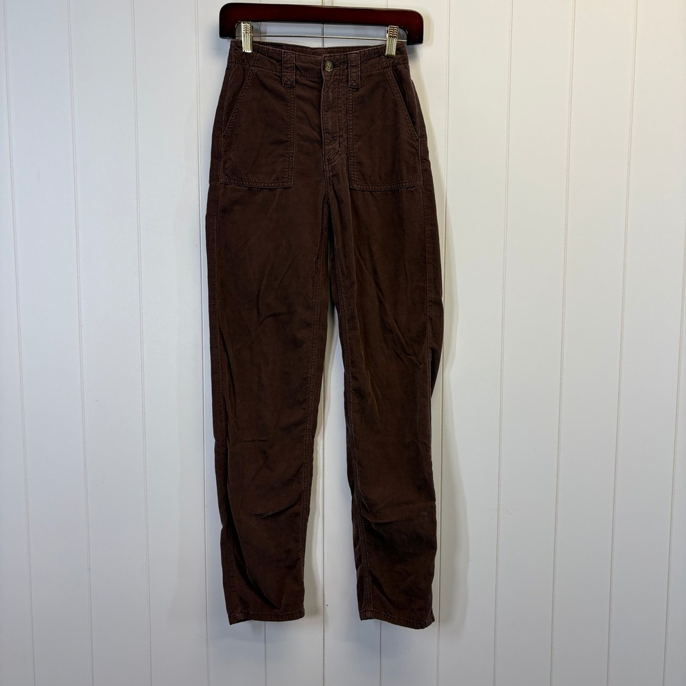 American Eagle Hipster Corduroy Pants Womens Size 000 Brown Straight High Rise